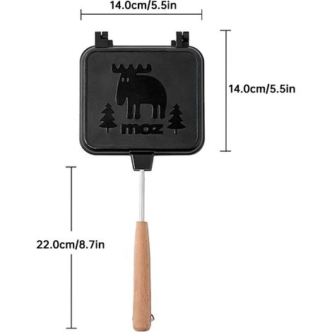 Machine à pain Machine de cuisson de sandwich portable avec poignée en bois de camping amovible double face pour griller le fromage et fonction de grillage (1/5)