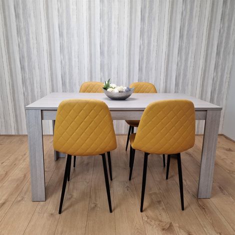 Dining Table and 4 Chairs Grey 4 Mustard Leather Chairs Wood Dining Set Furniture (1/5)