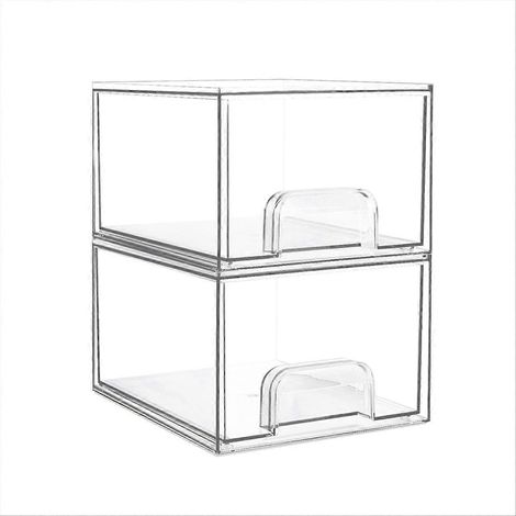 Set aus 2 stapelbaren, transparenten Aufbewahrungsschubladen, Badezimmer-Make-up-Organizer (1/5)