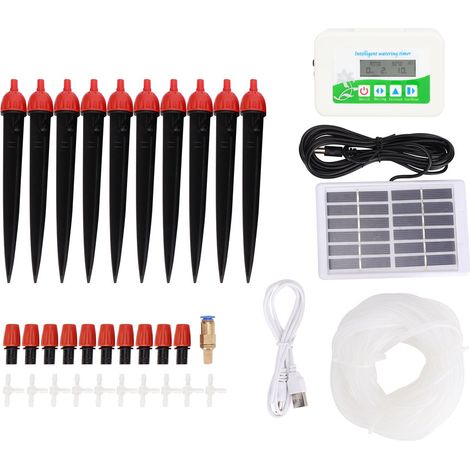 Programmateur d'arrosage solaire Kit irrigation goutte à goutte automatique pour plantes fleurs système sans robinet batterie intégrée étanche IP67 (1/5)