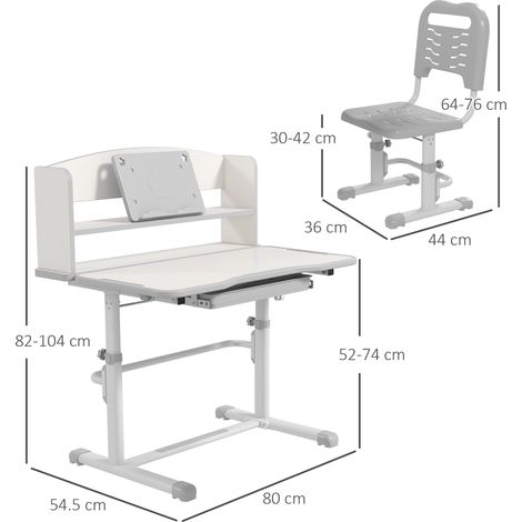 Kinderschreibtisch- und Stuhlset, höhenverstellbar, mit Schublade und Ablagefach, 80 x 54,5 x 104 cm, Grau (1/5)