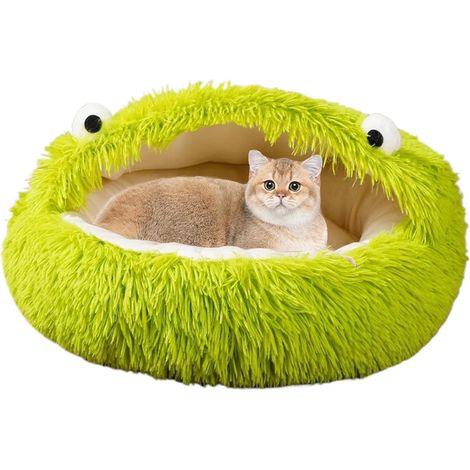 Lit pour chat et chien Green Monster (S, 40 cm) – Lit rond doux et chaud avec de jolis yeux pour animaux de compagnie jusqu'à 4 kg (1/5)