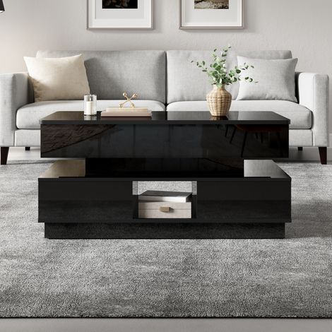Mesa de centro elevable con almacenaje, LED y enchufe integrado negra HAVRYA (1/5)