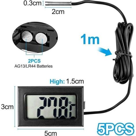 5 Pièces Thermomètre Frigo Digital, Sonde Temperature Numérique avec Écran LCD, Thermomètre Température avec Sonde de Température Capteur Testeur pour Réfrigérateur Congélateur Aquarium (1/4)