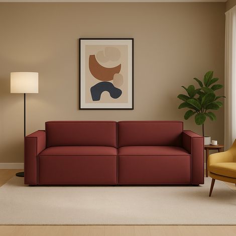 Talamo Italia Divano fisso Paola, Divano componibile a 2 posti lineare, 100% Made in Italy, Sofà moderno da soggiorno in tessuto, Cm 220x95h70, Rosso, con imballo rinforzato (1/5)