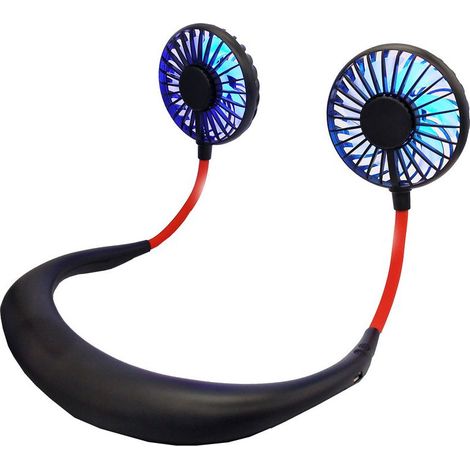 RGE Ventilateur portatif USB pour la nuque avec batterie pour recharger Mini ventilateur avec col LED pour l'extérieur Petit ventilateur, Noir , Taille unique (1/5)