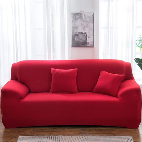 Elastischer Sofabezug in Unifarbe für 1- bis 4-Sitzer-Sofas, dehnbarer Sofaschutz, rot, 235–300 cm