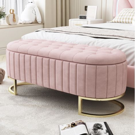 Aufbewahrungsbank 120 x 39,9 x 43 cm aus rosa Samt OKMYHOME (1/5)