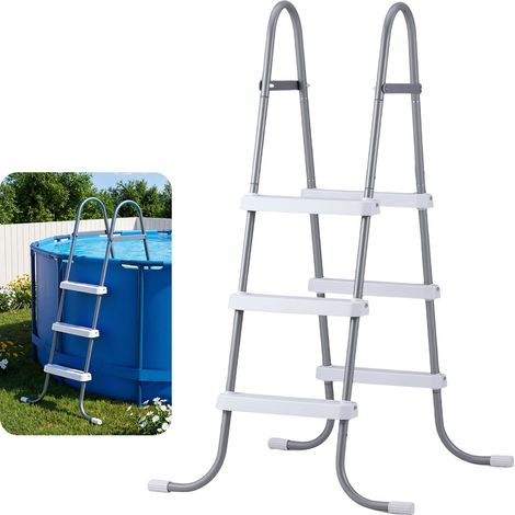 VEVOR Escalera para Piscina Desmontable de 3 Peldaños Hasta 136 kg, Escalera de Seguridad de Acero al Carbono Antideslizante con Patas de Goma, Pasamanos Ergonómicos para Piscina Elevada de 106,7 cm