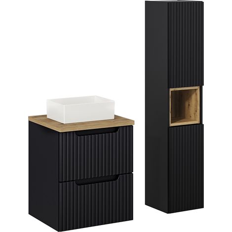 Set di mobili da bagno con lavabo Riva nero e marrone 50cm (1/5)