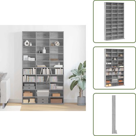 The Living Store Mobile Porta CD Grigio Sonoma 102x23x177,5 cm Legno Multistrato - Armadio per CD
