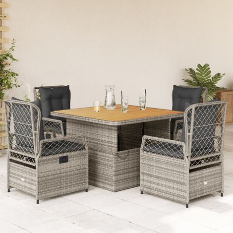 Ensemble à manger de jardin 5 pcs-Salon de jardin coussins gris résine tressée 573716 (1/5)
