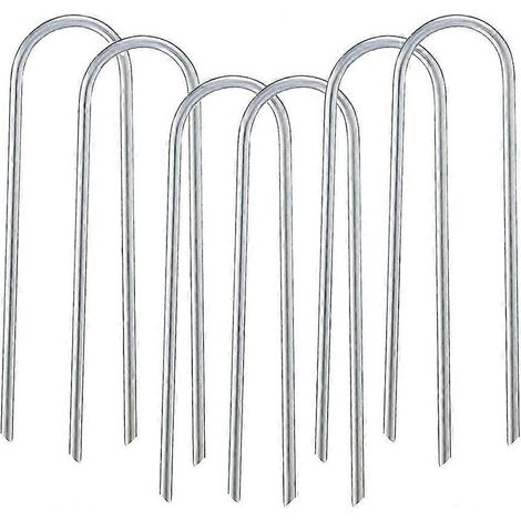 Ancrages au sol, piquets de jardin robustes en forme de U trapézoïdal, piquets galvanisés antirouille pour une installation facile et une sécurité accrue. (1/4)