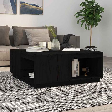 Table basse Noir 100x101x40,5 cm Bois massif de pin (1/5)