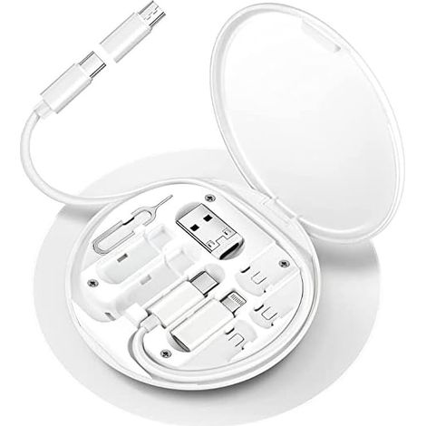 Boîtier rangement câble multifonction Lightning USB-C Micro-USB, support téléphone fin portable voyage emplacements SIM blanc (1/5)