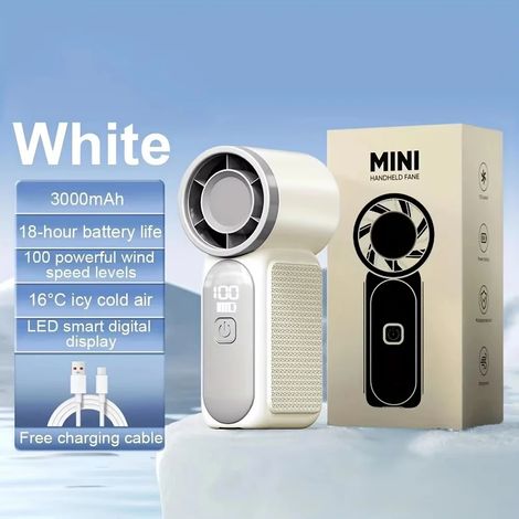 Mini ventilateur portable (blanc), rechargeable par USB, ventilation personnelle, affichage numérique, flux d'air puissant (1/5)
