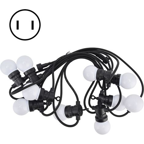 Guirlande lumineuse G50 10 ampoules globe blanc, 5 mètres, lumière chaude, pour jardin extérieur, cour, terrasse, prise US 100-240V
