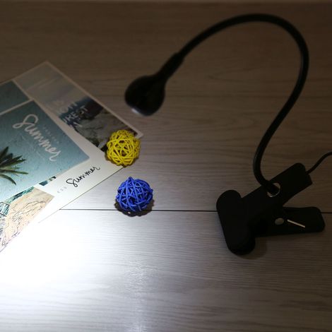 Flexible Schwanenhals-USB-LED-Leseleuchte, tragbare Tisch- und Computerklemme, kaltweiß, 1 W, Schwarz (1/5)