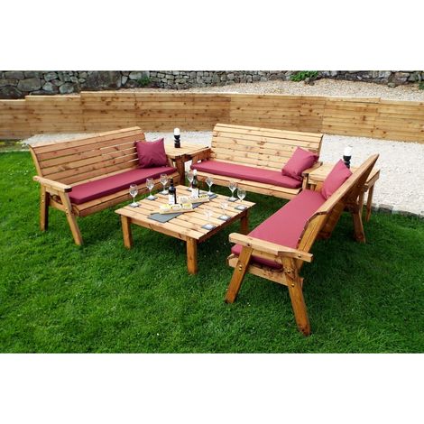 Nine Seater Balmoral Deluxe Garden Furniture Set - L240 x W284 x H95 cm - Burgundy Cushion Included - Fully Assembled