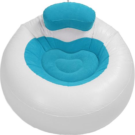 Canapé Gonflable Coeur PVC Flocké Bleu Confortable Léger Pliable pour Salon Balcon Extérieur Intérieur Design Romantique (1/5)