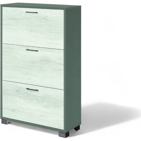 Scarpiera 3 Ante Slim Design in Titanio e Quercia Bianco con Finitura MDF per Arredo Salvaspazio Moderna