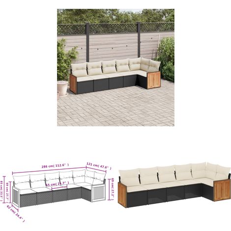 6-tlg. Garten-Sofagarnitur mit Kissen Schwarz Poly Rattan - Gartensorte - Esszimmergarnitur - Lounge Möbel - Outdoor Furniture - Gartenmöbel Set - Home & Living (1/3)