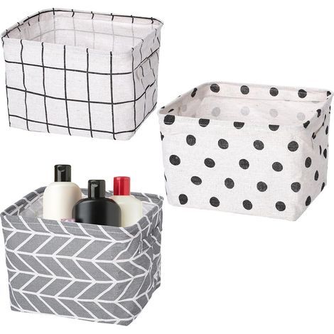 3er-Set Aufbewahrungsboxen aus Stoff mit Griffen – 20 x 16 x 14 cm – Kleiner Aufbewahrungskörbchen – Wasserfest – Faltbar – Für Schubladen, Kosmetikartikel, Badezimmer