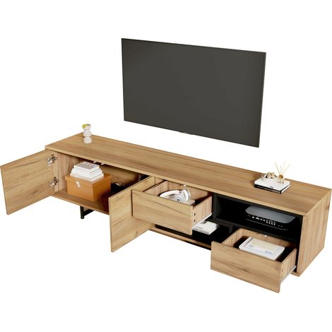 ELVMI Mueble TV con 2 Puertas, 2 Cajones, 2 Huecos Abiertos y Pasacables, para Salón, 173×38×48 cm (1/5)