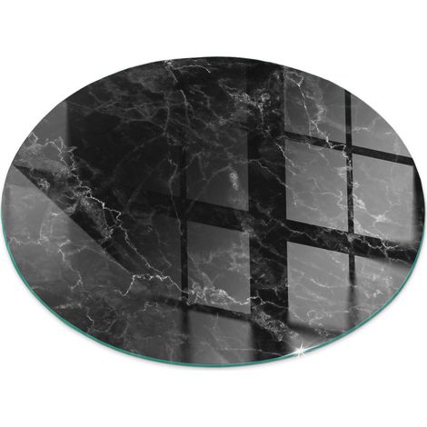 Plaque de sol pour cheminée ou poêle en verre trempé avec impression Motif marbré élégant Ronde fi 60 cm (1/5)
