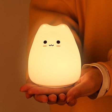 Veilleuse chat pour enfants, lampe de nuit mignonne pour chambre d'enfant, lumières tactiles en silicone spongieuses portables, cad (1/5)