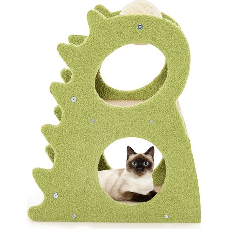 Arbre à Chat 2 Niveaux 58 cm, Arbre à Chat Design en Forme Dinosaure, Balle à Griffer Rotative en Sisal, 2 Plateformes en Peluche Doux, 48 x 37 x 58cm (1/5)