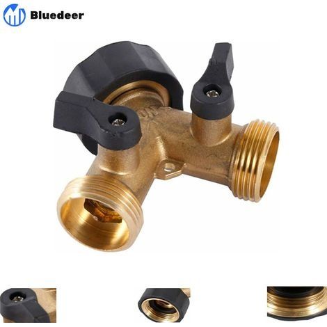 Robinet Double Machine a Laver, Répartiteur Raccord Robinet Tuyau d'Arrosage en Y 2 Voies pour Tuyaux d'Alimentation 3/4", Robinet Exterieur Jardin Double en Laiton Robuste (1/5)