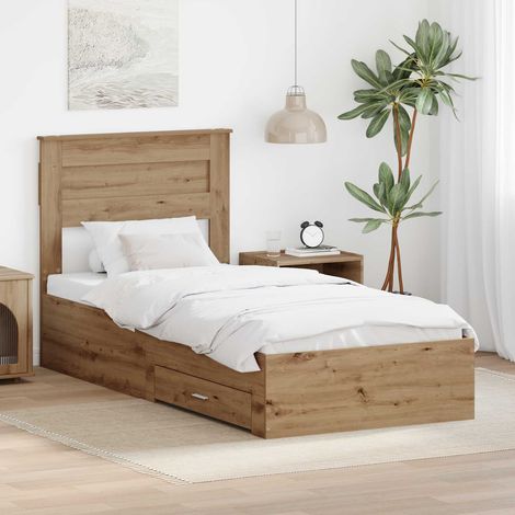 Bed Frame with Drawer Artisan Oak 100 x 200 cm Engineered Wood vidaXL (1/5)