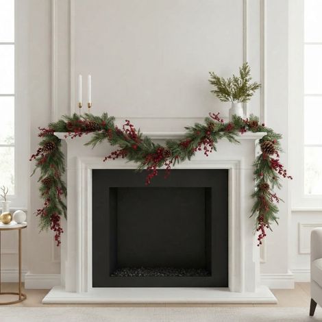 Festone con foglie e e bacche rosse per decorazioni natalizie da 130 cm -Bacche innevate (1/5)