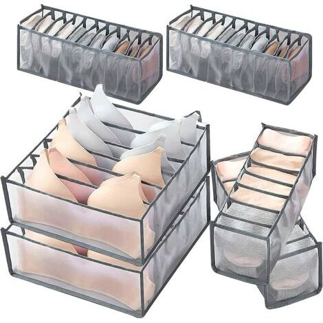 organiseur de tiroir de sous-vêtements, diviseur de tiroir de soutien-gorge de chaussettes pliables, boîtes de rangement lavables pour soutiens-gorge, culottes, bas, cravates et foulards (6 + 7 + 11 (1/5)