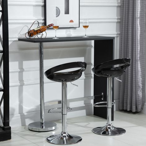 Set aus 2 Barhockern, höhenverstellbar, mit Rückenlehne und Fußstütze, 360° drehbar, 46 x 41 x 76–96 cm, schwarz