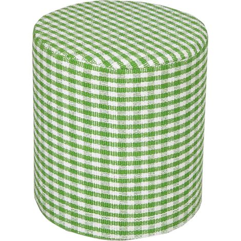 HOMESCAPES Green Gingham Check Round Pouffe Cotton 40 x 42 cm