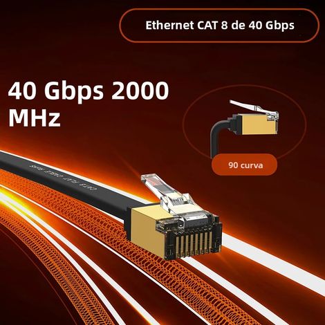 (Câble plat) Câble Ethernet CAT8/Cat7 haute vitesse 40 Gbit/s, adapté aux routeurs et autres appareils. (1/5)