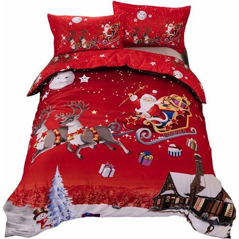 Parure de lit de Noël avec housse de couette et motif renne du Père Noël, cadeau de Noël (double (200 x 200 cm)) (1/5)