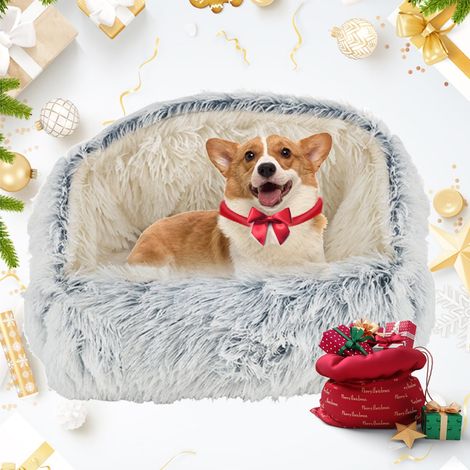 Niche pour chien (XL) 80 cm, douillette pour petits chiens/chats, chaude et douce, moelleuse avec toit, panier antidérapant lavable (1/5)