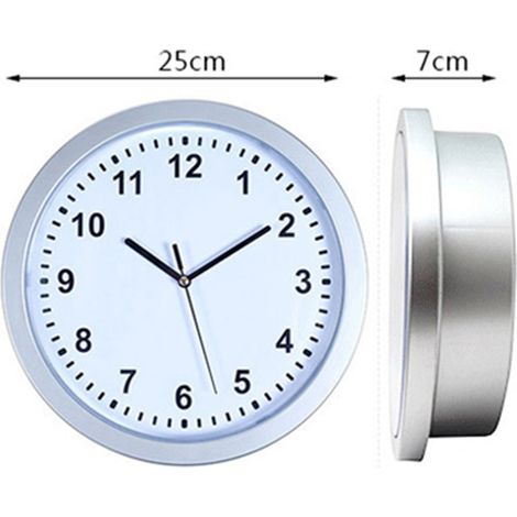 Horloge murale vintage ronde avec coffre-fort dissimulé, grand espace de rangement pour bijoux, argent et téléphones portables, argentée. (1/5)