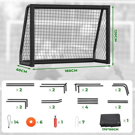 Wolketon Fußballtor 180 x 120 x 60 cm – Kinder Fußballtor mit Torwand & Netz, stabiles Metalltor für Garten & Indoor, Schwarz