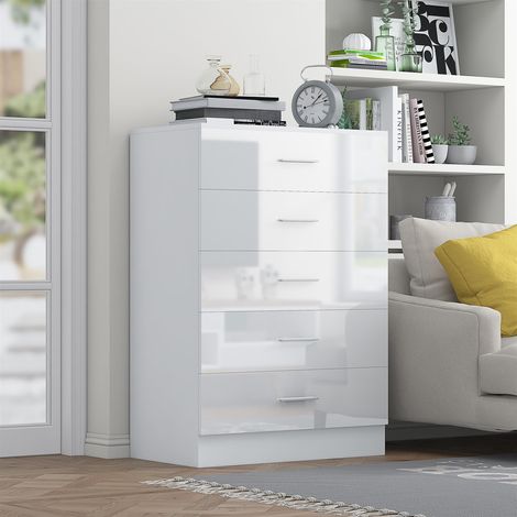 Reflect 5 Drawer Chest - White Gloss & Matt White - Modern Vertical Bedroom Storage Unit
