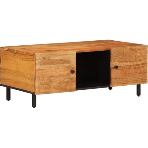 Mesa de centro de diseño rústico 100x54x40 cm madera maciza de acacia y hierro DEC036948