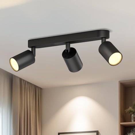Plafonnier Spot LED GU10, Luminaires Intérieur Noir Givré Rectangulaire, Spots de Plafond 3 flammes, Métal Rampe (Sans Ampoule) (1/5)