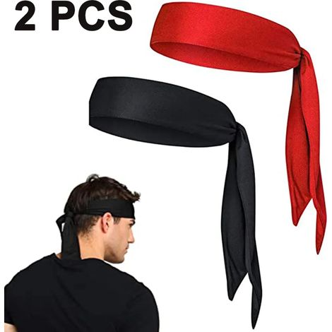 2 Unidades de Cinta para Cabeza de Tennis, Cinta para Cabeza Deportiva, Uso Seco y Húmedo, Estilo de Atar, Adecuado para Baloncesto, Carrera, Tenis, Karate, Atletismo, Negro, Rojo (1/5)