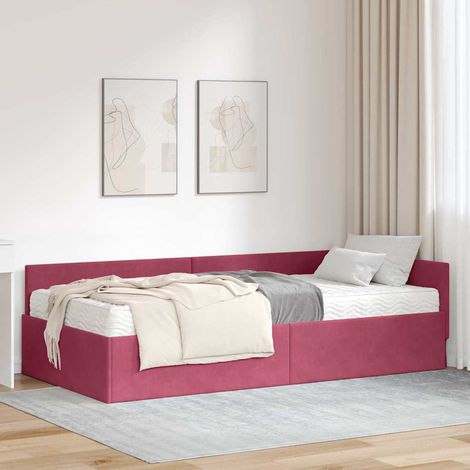 vidaXL Struttura Letto Angolare con Materasso 2 pz Rosso Vino (1/5)