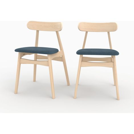 Lot de 2 chaises en tissu bleu et bois d'hévéa - LISETTE