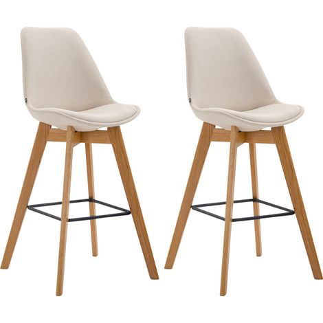 Lot de 2 tabourets de bar style scandinave avec dossier en tissu crème et structure en bois naturel 100005579 (1/5)
