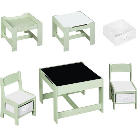 Table et 2 Chaises pour Enfants WOLTU, Plateau de Table Réversible, Mobilier pour Crèche avec Rangement, en Bois MDF, Vert et Blanc (1/5)